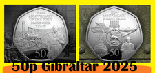 Gibraltar coin set 50p pence 2025 200y First train journey + 80y end of WWI War