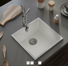 Ellsi 1.0 Bowl Inset or Undermount Gloss White Comite Kitchen Sink 440mm