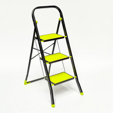 3 Step Premium Steel Step Ladder with Anti-Slip Feet, Small Folding Step Ladder