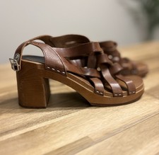 Swedish Hasbeens Vivi Size 39 Cognac Clogs Sandals