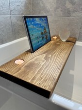 Wooden Bath Caddy Urban Reclamation Handmade Waxed Finish Rustic Shelf