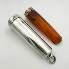 9CT GOLD MOUNTED CHEROOT HOLDER & STERLING SILVER CASE VICTORIAN 1900