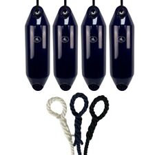 4 x Hurricane Boat Fenders PM02 White/Blue Ends 48x12cm + Free Spliced Rope UK