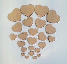 Wooden MDF Heart Shapes Craft x24 mixed sizes Embellishments 