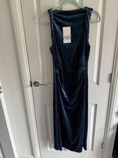 Zara Gorgeous Teal Velvet Long Dress Size Large BNWT Fast Delivery