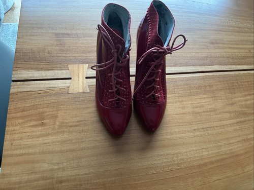 Miss fire red leather - leather, ankle