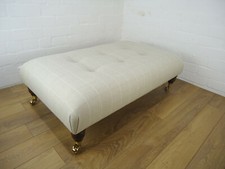 CUSTOM FOOTSTOOL - BED END STOOL - ELMORE CHECK LINEN - FABRIC - LAURA ASHLEY