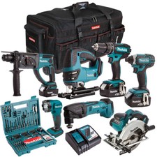 Makita 18V 7 Piece Combo Tool Kit 3 x 5Ah Battery & 100 Piece Bit Set T4TKIT-29
