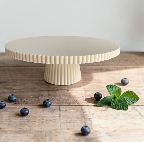 Beige ribbed round pedestal - ribbed,