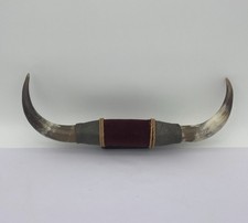 Vintage Mounted Bull Horns Leather Wrapped Display Mount 22"