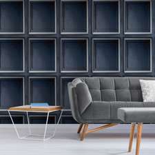 Navy Gilded Panel Wallpaper