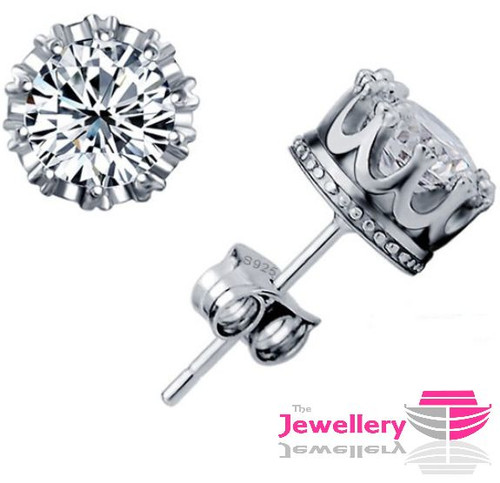 Sterling silver crown studs - silver,
