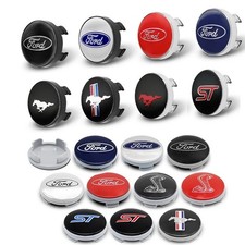 4x BLACK FORD CENTRE CAPS 54MM