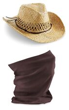 Handmade Natural Straw Cowboy Hat And Matching Bandana, Wide Brim Stetson Style