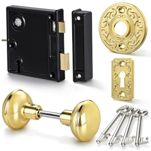 Vintage rim lock set polished - set,