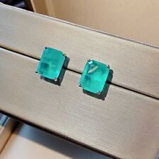 Paraiba Emerald Studs Tourmaline Doublet Austrian Crystal Sterling Silver