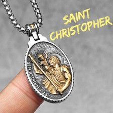 St. Christopher Patron Saint Traveller Pendant Necklace Men Silver Jewellery