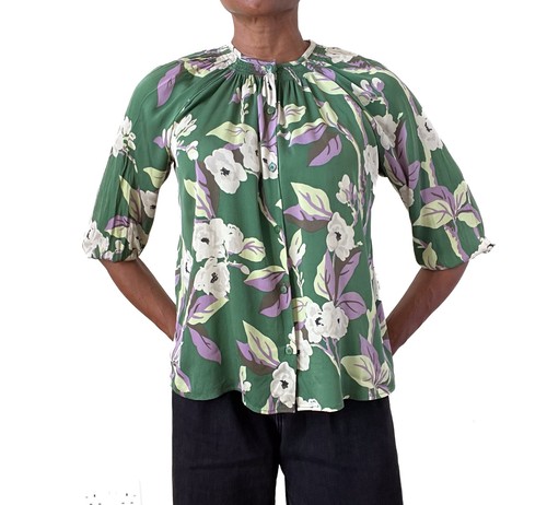 Tucker silk blouse - blouse, green