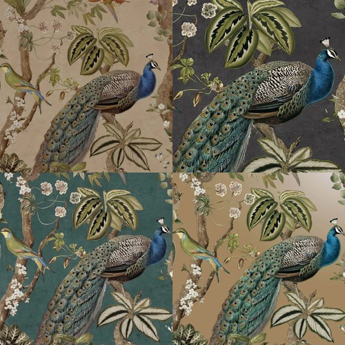 Peacock woods wallpaper taupe - peacock,
