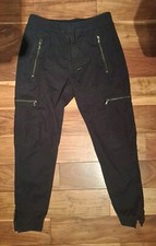 River Island Mens Cargo Pants Black 28 S Cotton Drawstring  Elastic Waste