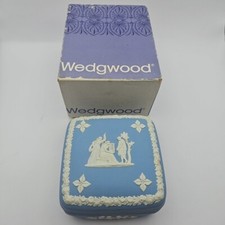 Vintage Wedgwood Blue Jasperware Trinket Box & Lid 4" Square 