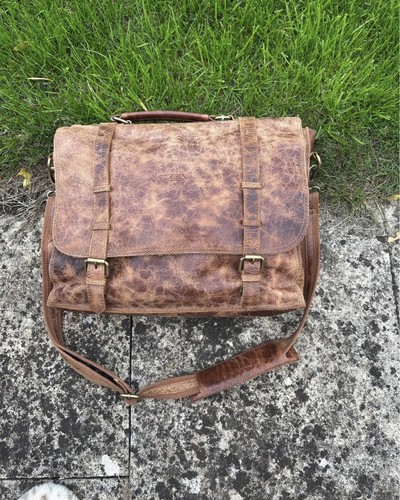Brown leather look messenger - leather,