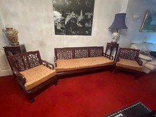 HARRODS - Vintage Oriental Style Chinese Rosewood Sofa, Single Chairs & Stands.