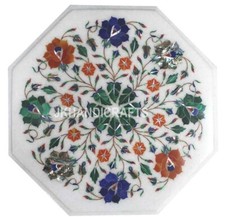 Marble Table Floral Semiprecious Inlay Work Home Decor Gift 18" Octagonal