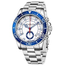 Stuhrling Men's Chronograph Diver White Dial Blue Bezel Silver Bracelet Watch