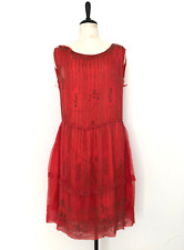 Authentic Original Vintage Antique 1920s Red Beaded Silk Chiffon Flapper Dress