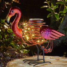 Solar Powered Flamingo Spiral Light Outdoor Garden Decor Exotic Bird Statue LED