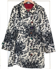 Desigual Coat Womens Size 42 Fits UK 12 Ivory White Black Arty Statement Coat