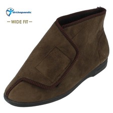 MENS KHAKI ORTHOPAEDIC DIABETIC WIDE FIT ADJUSTABLE ANKLE SLIPPERS BOOTS SIZE