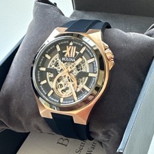 Bulova Men's Maquina Automatic Full Skeleton Black Silicon Watch 46 MM 98A177