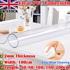 2mm Thick 50-200cm Clear Transparent Vinyl PVC Tablecloth Table Protector Cover