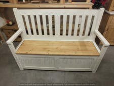 5' PAINTED SLAT-BACK MONKS BENCH / SEAT STORAGE/ HAND MADE F&B OFF WHITE