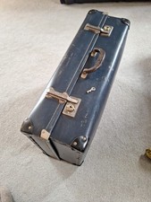 Vintage 1940s Navy Blue  Faux Leather Compressed  Cardboard Suitcase 71x 46x21cm