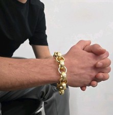 Mens 9ct Gold XP 16mm Ornate Belcher Bracelet Chunky Patterned Belcher 9" Length