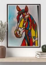 Cubist Horse Portrait — Original Hand Painted Acrylic on Canvas (16" × 12") uk