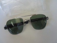 MEN'S AVIATOR AMERICAN OPTICAL U.S.A STYLE SUNGLASSES NEW SIVER FRAME GREEN LENS