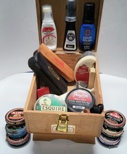 Griffin Shinemaster Wood Shoe Shine Box Kit w/ Full Supplies Brushes Polish More