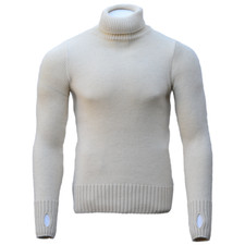 100% Merino Wool FITTED Submariner Sweater in Ecru -  Roll / Turtle Neck Jumper