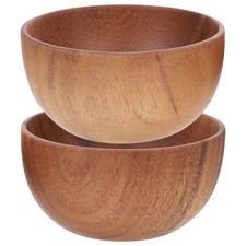  2pcs Rice Bowl Fruit Bowl Salad Bowl Food Container Wooden Bowl for Home