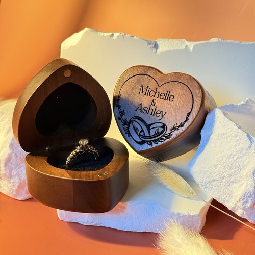 Engraved heart wooden ring - heart,