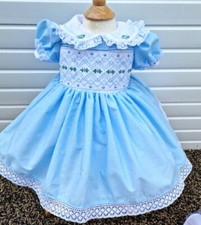 Dream baby girls 0-7 years sky blue smocked embroidered traditional lined  dress