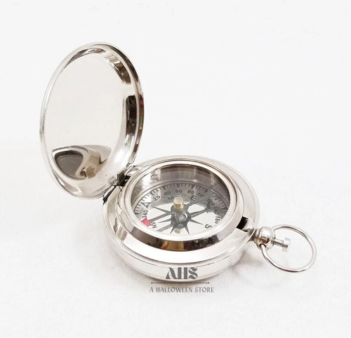Vintage silver compass brass - silver,