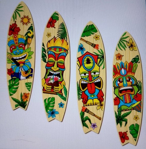 4pcs surfboard tiki themed - surfboard, 2d