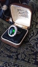 Vintage 1990-s Diamonique Emerald and CZ 925 Sterling Silver Ring Size UK N,US 7