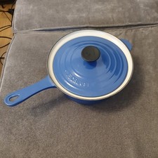 Le Creuset Size 22 Enamelled Cast Iron Saucepan in Blue with Lid.