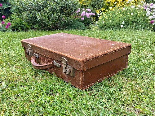 Small brown vintage suitcase - vintage,